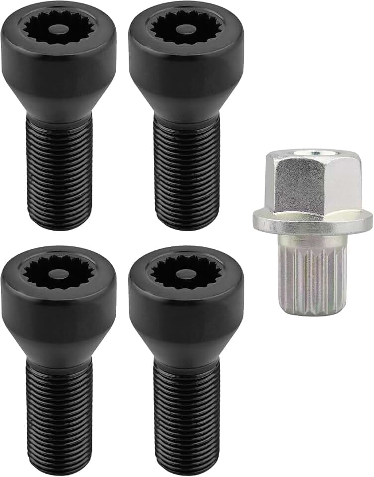 5Pcs 36136786191 M14x1.25mm Wheel Lock Set Lug Nuts Bolt Fit for BMW Mini I3 I8 M2 M4 F80 X2 X4 X6, Black Anti-Theft Wheel Stud Bolt Locks with Master Key