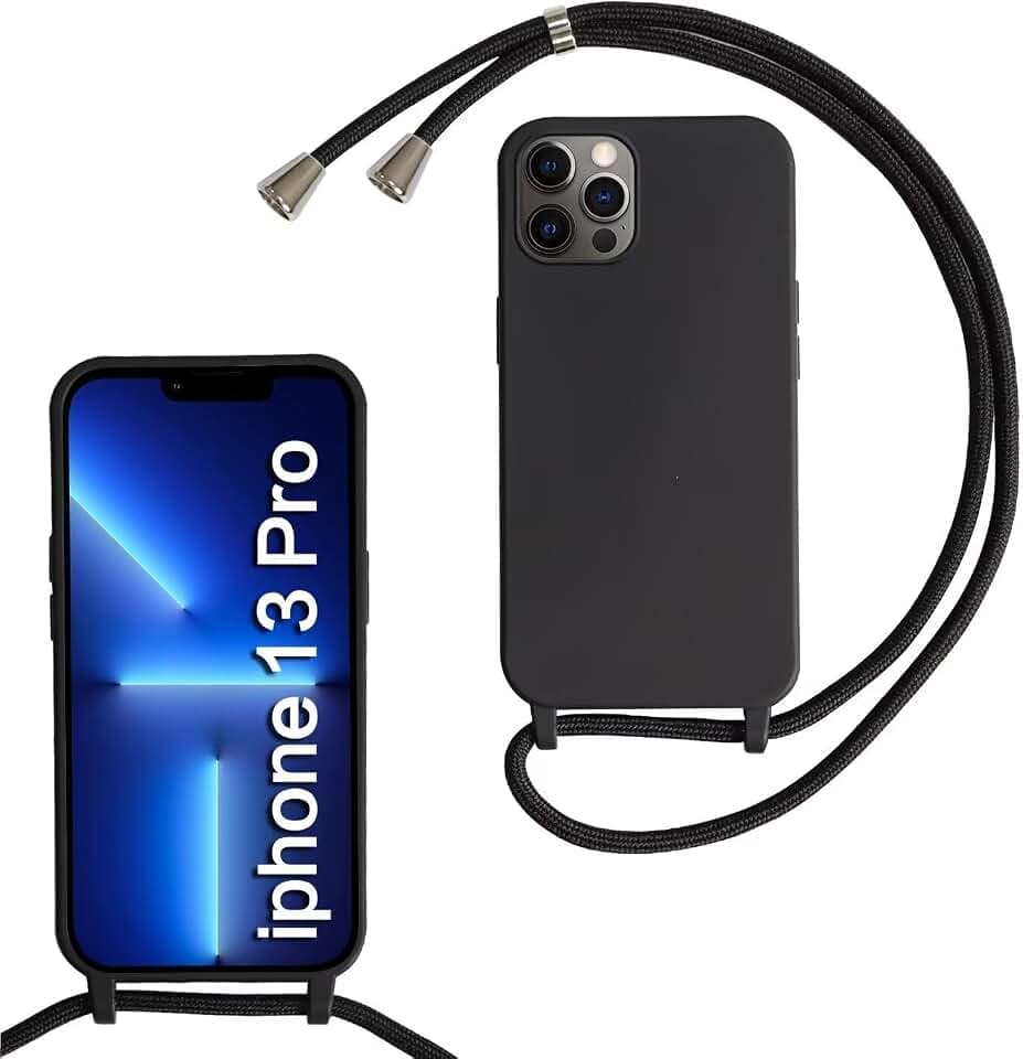 SLWYF Kompatibel mit iPhone 13 Pro Hülle, Handykette Hülle Silikon Seil Necklace Handyhülle mit Kordel Tasche TPU Bumper Schutzhülle für iPhone 13 Pro - Schwarz