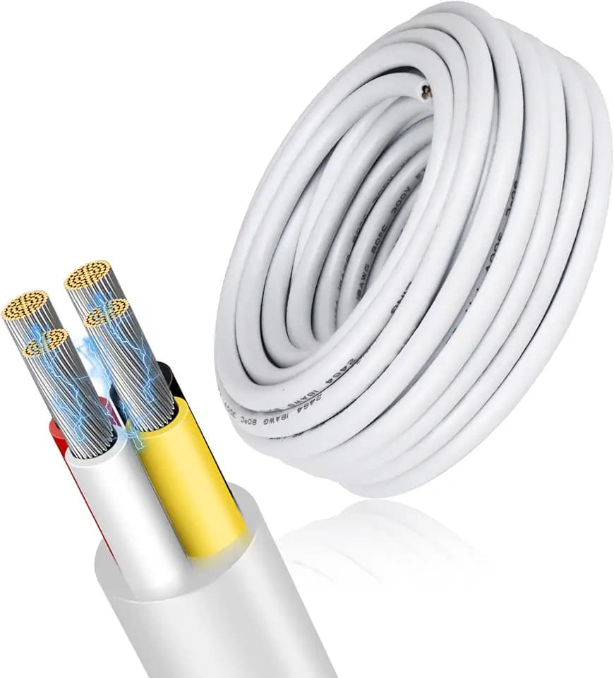 18 Gauge 4 Conductor Electrical Wire, 32.8FT 5V/12V/24V Low Voltage 18/4 Tinned Copper Stranded 4 Wire Cable, 18 AWG White Flexible Extension Cord for Automotive, LED Lamp, Outdoor Landscape Lighting