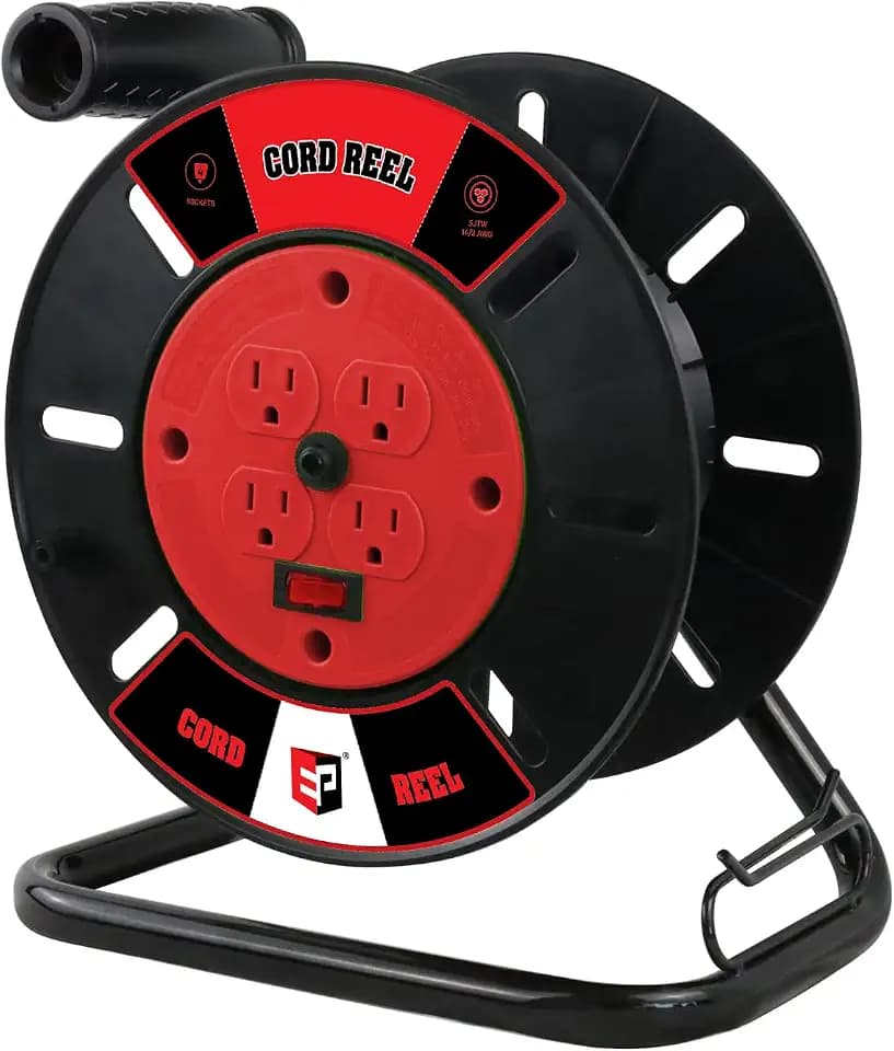EP Extension Cord Storage Reel with 4-Grounded Outlets, Red