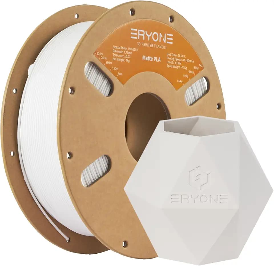 ERYONE Matte PLA 3D Drucker Filament 1.75mm, Maßgenauigkeit +/- 0.03 mm, 1 kg 1 Spule, Matte Weiß