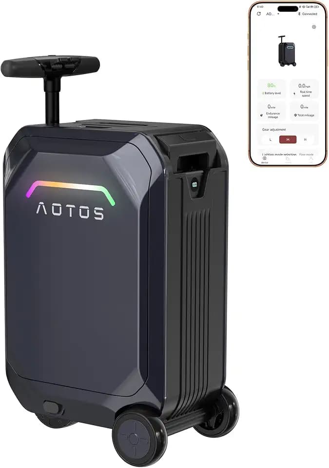 AOTOS Smart Rideable Luggage-Roller Carry-on Luggage 22x14x9-TSA, Airline-Approved 22'' Hardshell, Zipperless Travel Suitcase with Rolling Wheels App Control - Cabin Suitcase for Airport Travel