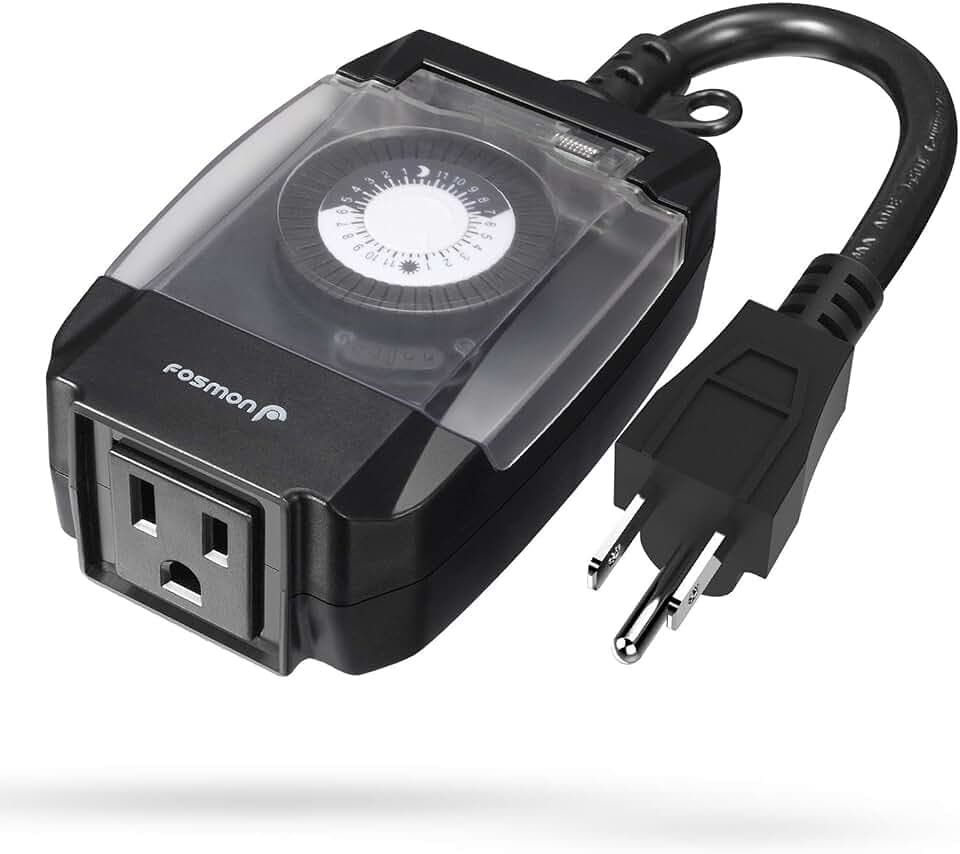 Fosmon 24 Hour Outdoor Timer Outlet Waterproof, Mechanical Timer, 1 Outlet