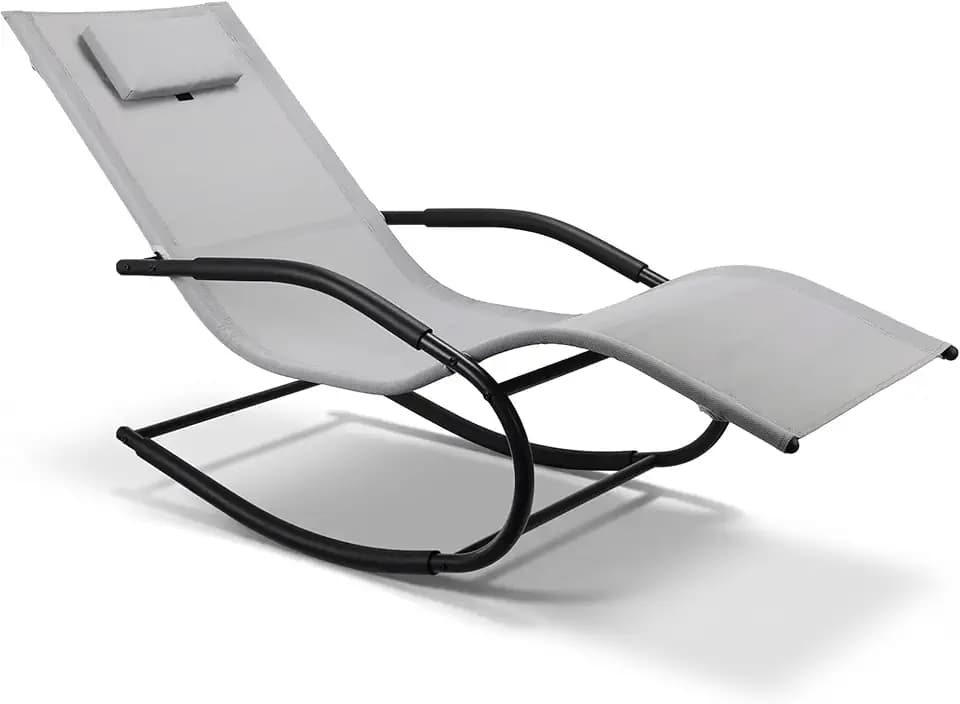 Zero Gravity Rocking Chair Lightweight Lounge Chair Recliner with Detachable Pillow Outdoor Chaise Lounge Chair for Patio, Lawn, Pool, Home Furniture, Grey