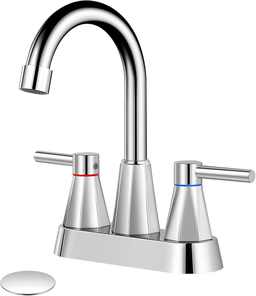 4" Bathroom Sink Faucet, 2-Handle Chrome, Pop-Up Drain Included