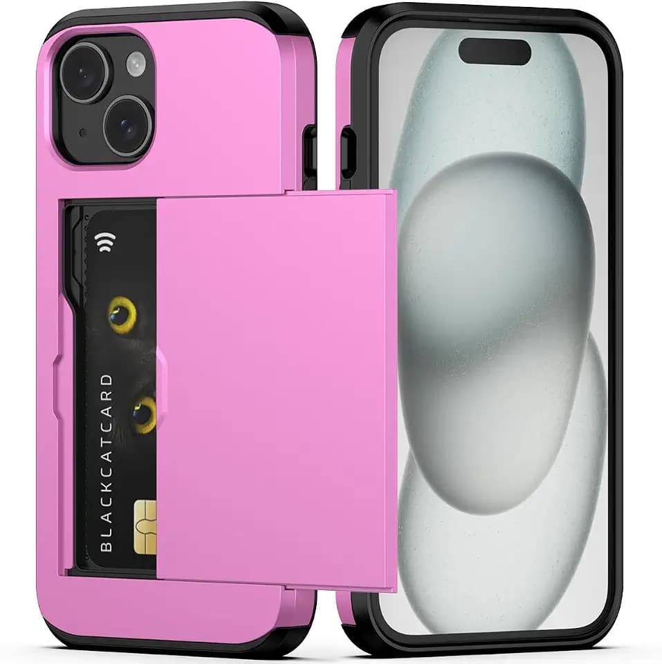 Nvollnoe for iPhone 15 Case with Card Holder Hot Pink