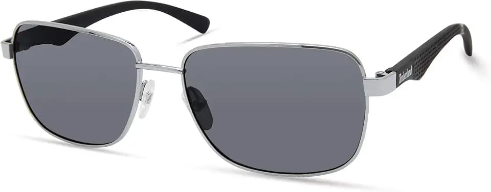 Timberland Herren TBA9263, Casual Sonnenbrille aus Leichtem Metall, Rechteckige Linsenform, Polarisierte Grüne Gläser, Mattschwarz