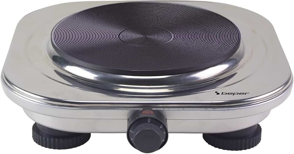 BEPER P101PIA100 Elektrokocher, Ø 18,5 cm Gusseisenkochplatte, 5-stufig einstellbarer Thermostat, robustes Stahlgehäuse, Überhitzungsschutz – 1500 W