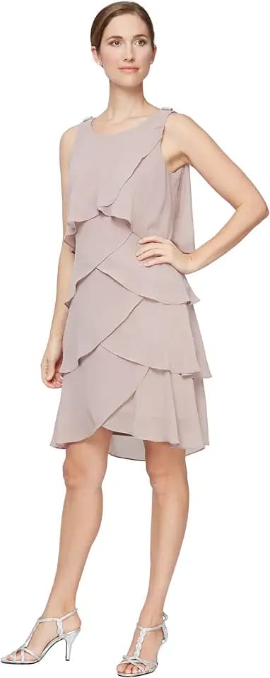 S.L. Fashions Womens Tiered Cocktail Party Dress, Wedding Guest Gown (Petite and Regular Sizes)