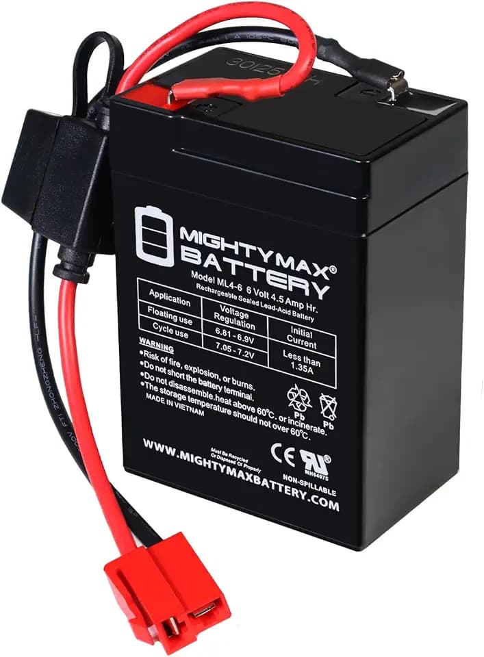 Mighty Max Battery Drop in Replacement for 6v Ride on Vehicle with 4.5ah Battery kit and Harness with 2 Pins Connector