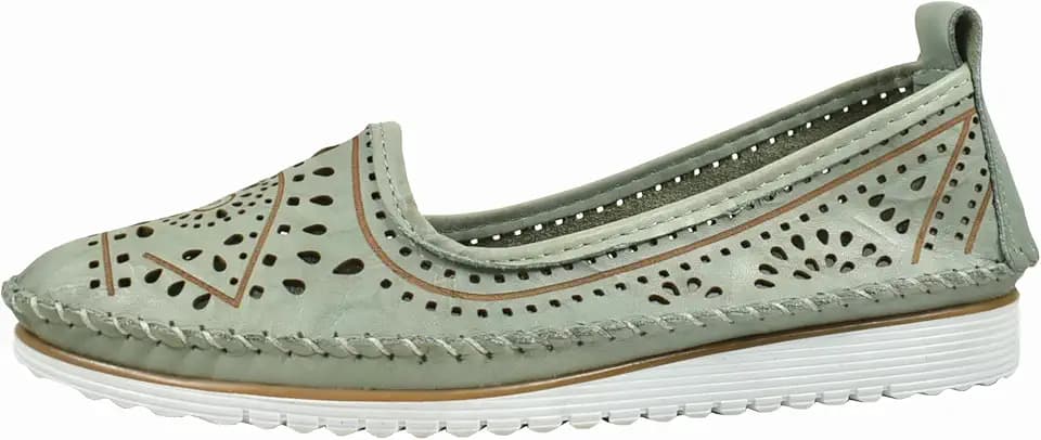 Andrea Conti Damen Slipper Leder Florale Cutouts Keilabsatz mit Streifen 0021712