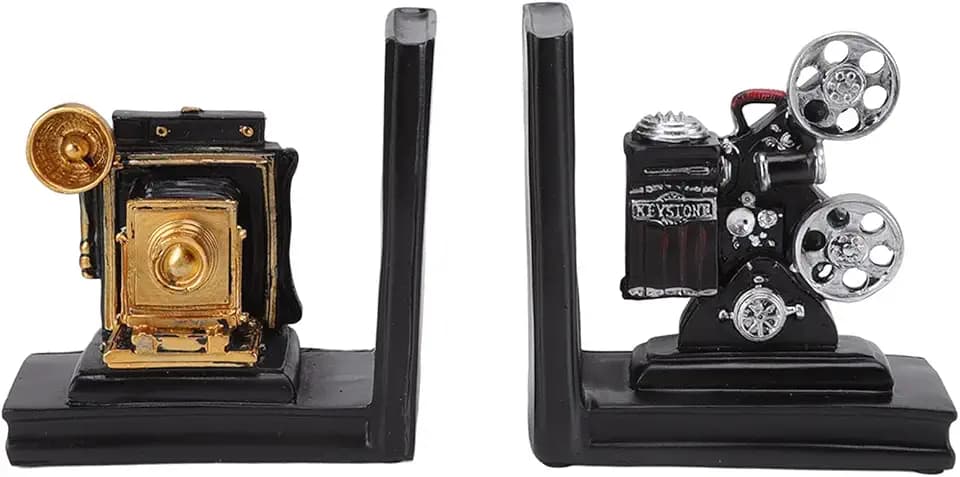 Bookends Decorative, Pair Shelf Book Ends Movie Projector Designed Bookend Decoration Book Shelf for Decor, Home, Office or Kitchen Shelves Reader Love Gift