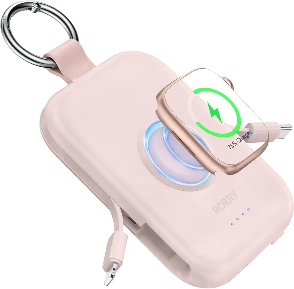 RORRY CharmGo Powerbank 5000mAh, Power Bank mit Integriertem USB C Kabel