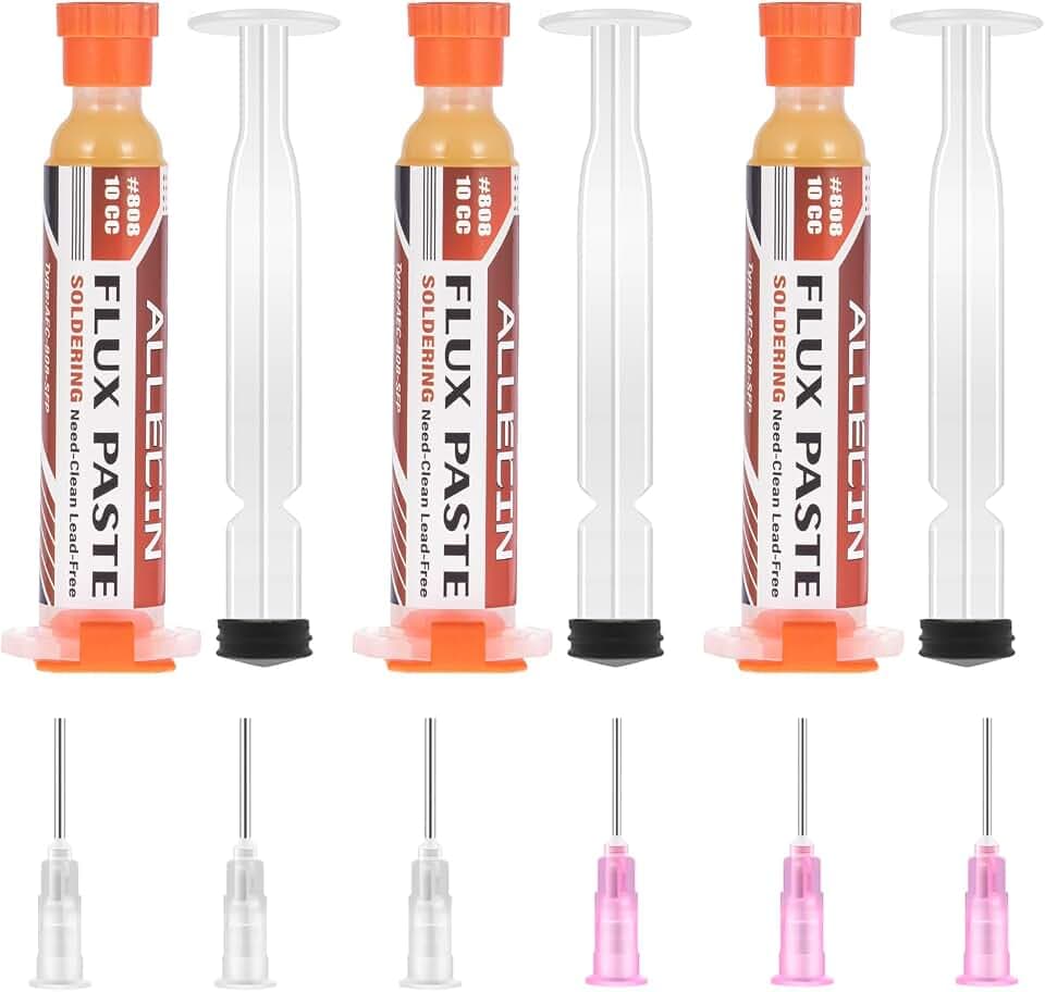 Solder Flux 808 10CC 10mL Need to clean Tin Soldering Fluxes Paste Liquid Syringe for Electronics 10 Milliliters with Needle Dispensing Tool (Pack of 3Pcs)