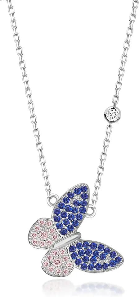 Love Me Chief Silberkette Für Damen 925 mit Anhänger | Schmetterlingskette, Silber Halskette Damen | Ankerkette für Damen | Kette Schmuck Geschenk für Frauen, Mutter, Freundin,(CN-011-2)