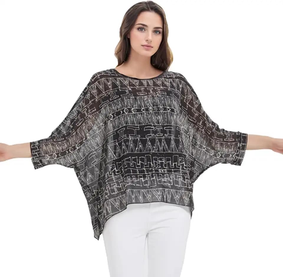 CuteSwan Damen Sommer Bohemian Print Chiffon Bluse Lose V Ausschnitt Tunika Tops für Leggings Casual T-Shirts