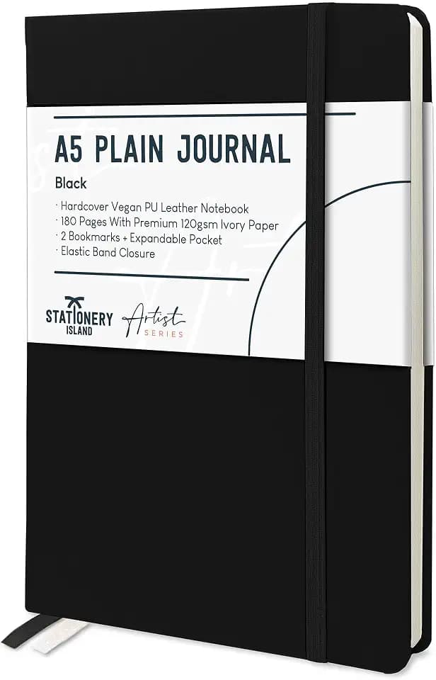 STATIONERY ISLAND Notizbuch A5 Blanko, Journal Hardcover mit 120 g/m² Dickem Papier, 180 Seiten Tagebuch, Notebook a5 für Mädchen, Reisetagebuch, Planen, Lernen, Schreiben
