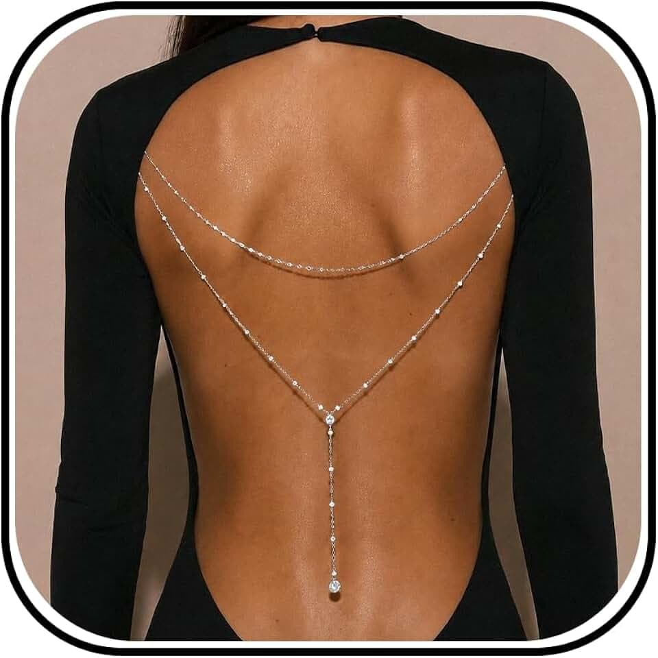 Back Necklace with Rhinestone Pearl Pendant Back Body Chain for Backless Dress Bridal Wedding Backdrop Necklace Crystal Simple Waist Body Jewelry for Women