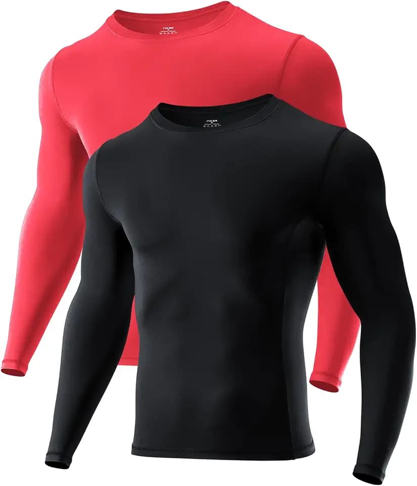 Niksa Kompressionsshirt Herren Langarm, Sportshirt Männer Atmungsaktiv & Schweißableitend, Funktionsshirt für Fitness, Laufen, Gym, Training (1er/2er Pack)