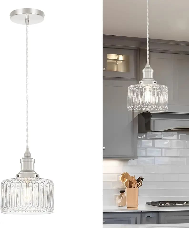 Brushed Nickel Antique Hanging Pendant Light Above Kitchen Sink
