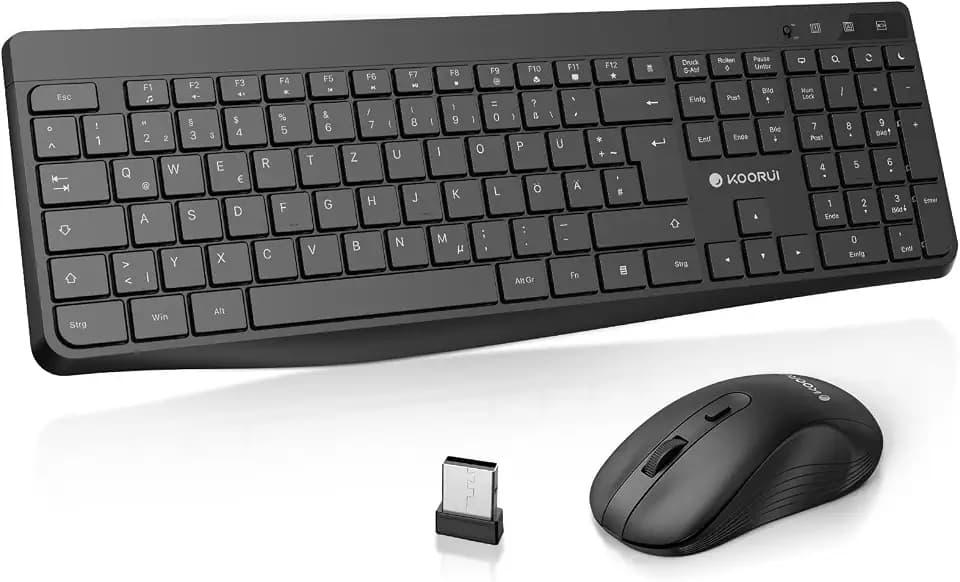 KOORUI Tastatur und Maus Kabellos,Deutsches Layout QWERTZ，Schwarz
