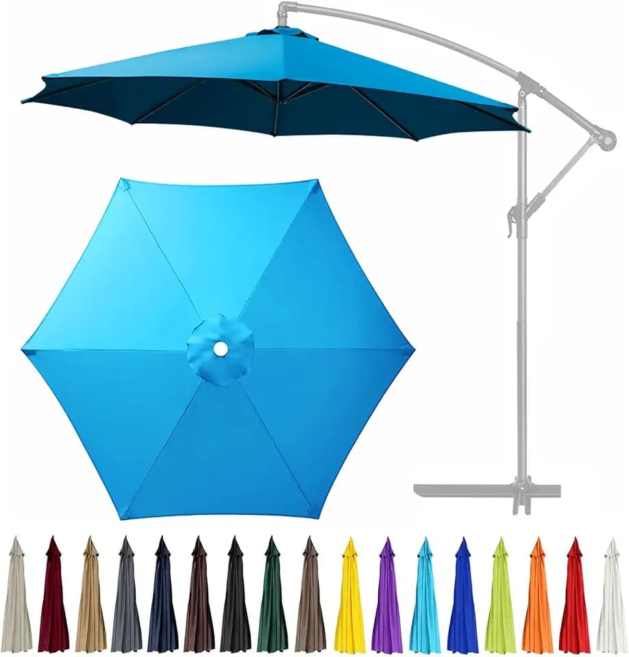 9Ft 6 Ribs Patio Umbrella Replacement Canopy (Canopy only), Canopy Replacement UV Protection Waterproof Outdoor Table Market Yard Umbrella Top Outdoor Umbrella Canopy,Lake Blue,9FT