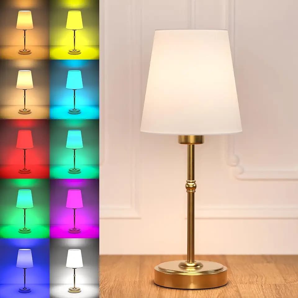 Cordless Table Lamp with Rechargeable Light Bulb Brushed Gold 2200mAh Battery Operated Small Vintage Bedside Lamps, 4 Color Temperatures/Timer/Dimmer/Color Changing Table Lamps for Bedroom Living Room