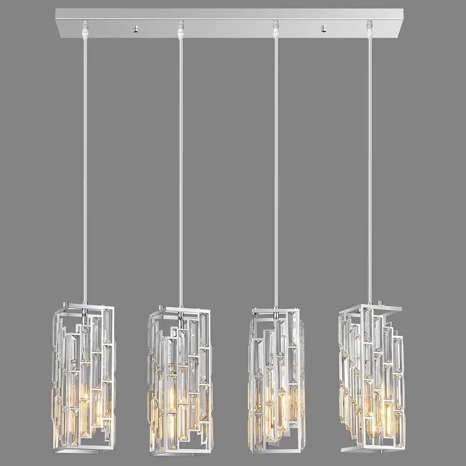 Chrome Pendant Lighting Modern Pendant Light, Mini Crystal Chandeliers,Adjustable Pendant Light Fixture for Kitchen Island Dinning Room Bedroom (4 Light)