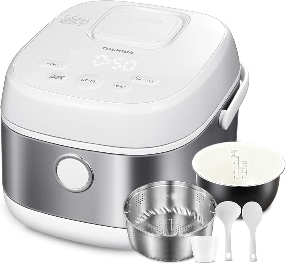 TOSHIBA Rice Cooker Induction Heating, Low Carb Low Sugar Digital Steamer, 5.5 Cups Uncooked Japanese Rice Cooker, 8 Cooking Functions, 24H Timer & Auto Keep Warm