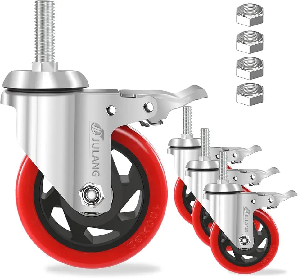 4" Heavy Duty Stem Caster Wheels 1/2 Threaded Stem Casters Set of 4