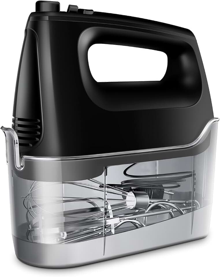 Handmixer Elektrisch Handrührgerät 6 Stufen Plus Turbo Kein Spritzen Mixer Handrührer mit Aufbewahrungskiste,5*Edelstahl Zubehör, Schwarz 400W Leiser Motor