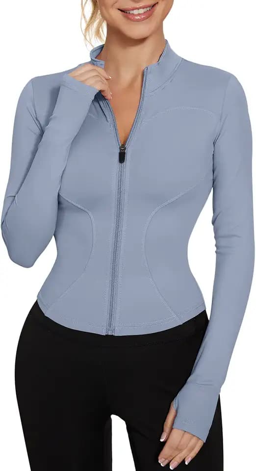 IECCP Sportjacke Damen Langarm Crop Top Yoga Fitness mit Reißverschluss