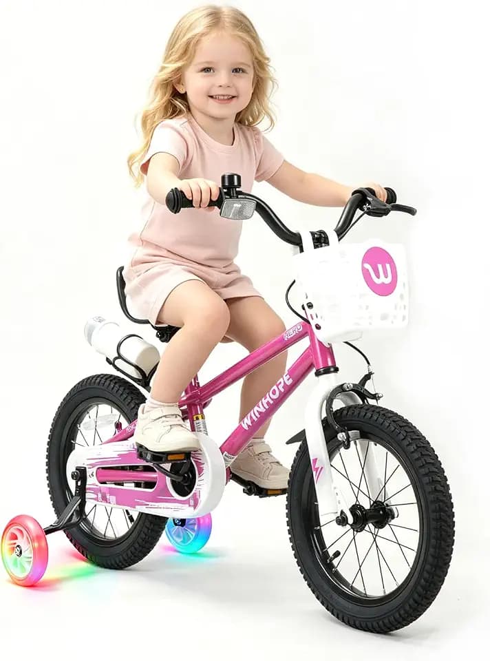 WinHope Hero 12-18'' Kids Bike with Light up Training Wheels for Boys Girls