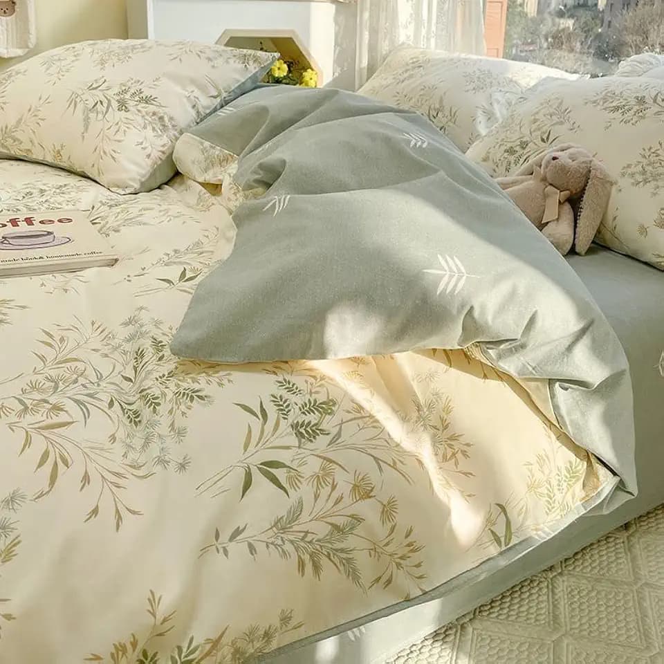 4pcs Duvet Cover Set- 100% Cotton Comfort Duvet Cover Set,Include a Duvet Cover,a Deep Pocket Fitted Sheet,2 Pillow Shams Home Bedding with Zipper Closure for All Season (Queen, Floral)