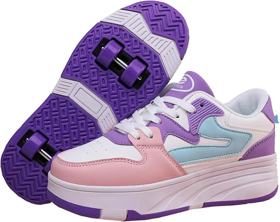 Mateju Schuhe mit Rollen für Jungen Mädchen, Kinder Rollschuhe Schuhe mit 4 Rollen Versenkbarer, Jugend Outdoor Turnschuhe 2-in-1 Roller Turnschuhe Skateboardschuhe