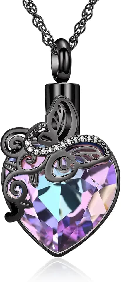 shajwo Butterfly Heart Urn Necklaces Cremation Jewelry for Ashes for Women Men Memorial Human Ashes Pendant