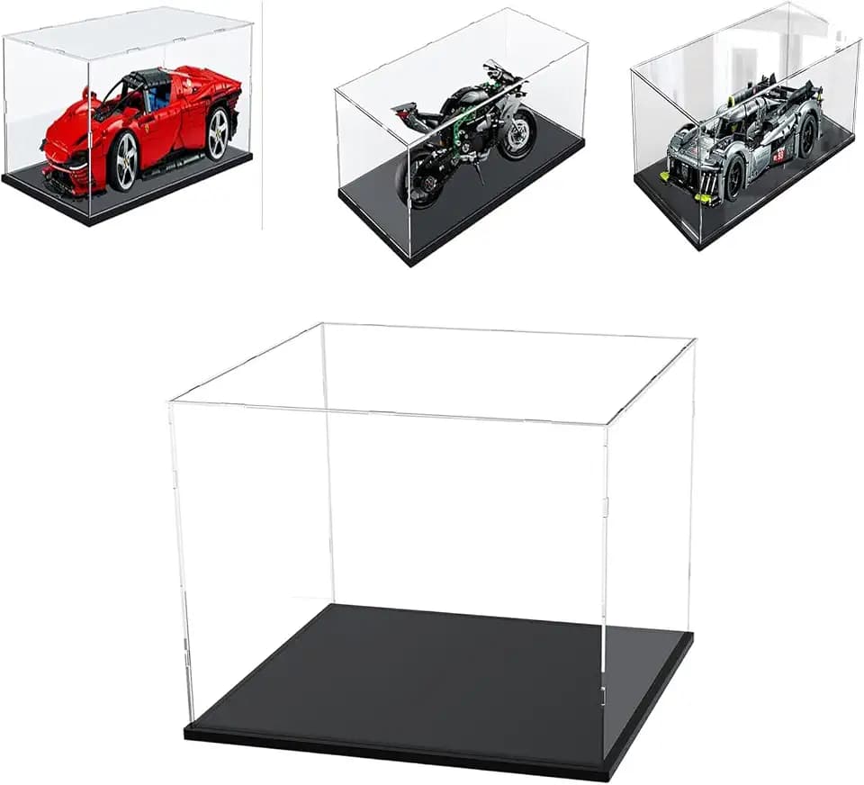 3MM Thick Clear Acrylic Display Case , Thicken Base, DustProof, for Collectibles, Lego (Black Base, 20x15x15cm/8x6x6in)