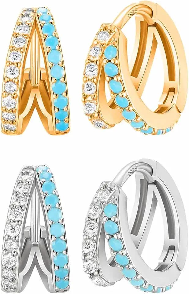 2 Pairs Gold/Silver Hoop Earrings For Women Set Trendy,14K Plated Gold Chunky Huggie Hoop Earings Pack,Oval Twisted Statement Silver Hoops,Fashion Jewelry Gift
