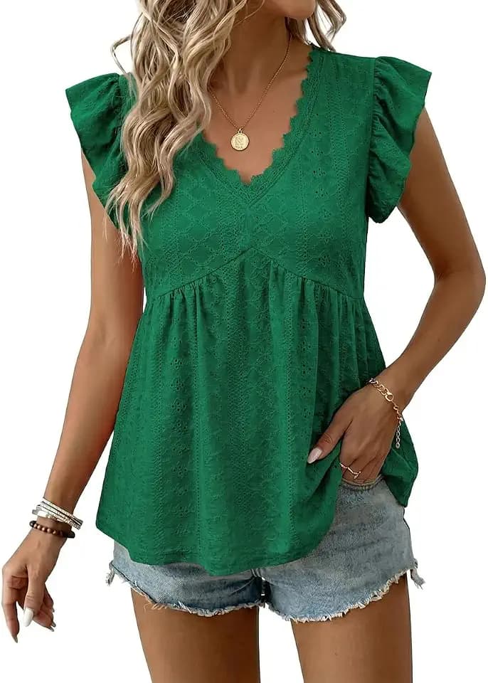 BLENCOT Peplum Tops for Women Trendy Lace V-Neck Ruffle