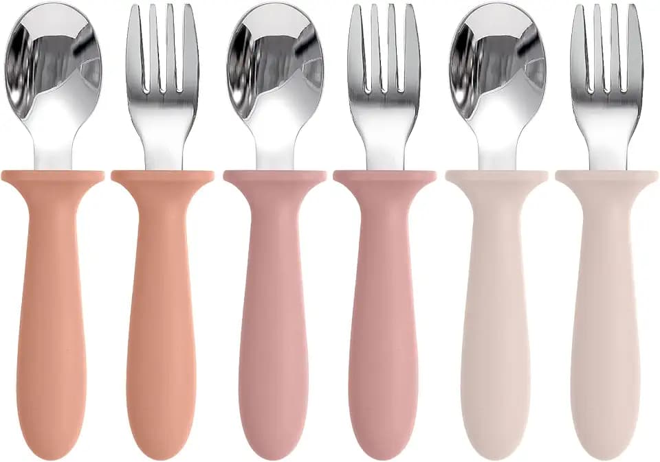 Eascrozn Toddler Spoons and Forks Set, 6 Pack Kids Silverware Set, BPA Free