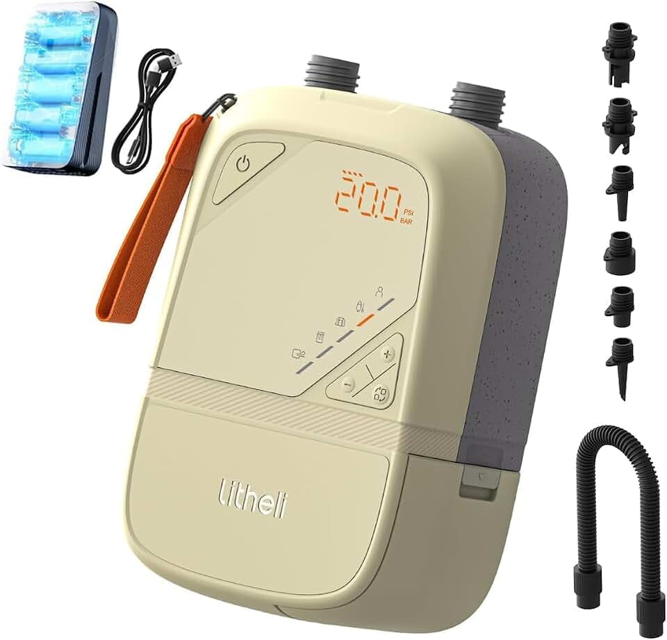 Litheli Elektrisch SUP Pumpe, 20PSI, mit 12500mAh Akku, Wiederaufladbar, Intelligente Inflation/Deflation, Automatische Abschaltung, Stand Up Paddle Pumpe Kompressor für SUP