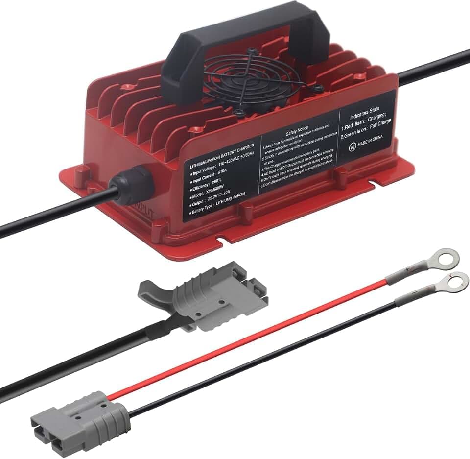 29.2V 20A LiFePO4 Battery Charger for 24V Lithium Iron Phosphate Battery, Fast Charging, High Charging Efficiency for Trailer RV SUV Boat Truck RVs, Off-Grid, Homes, and Solar Systems Waterproof IP65