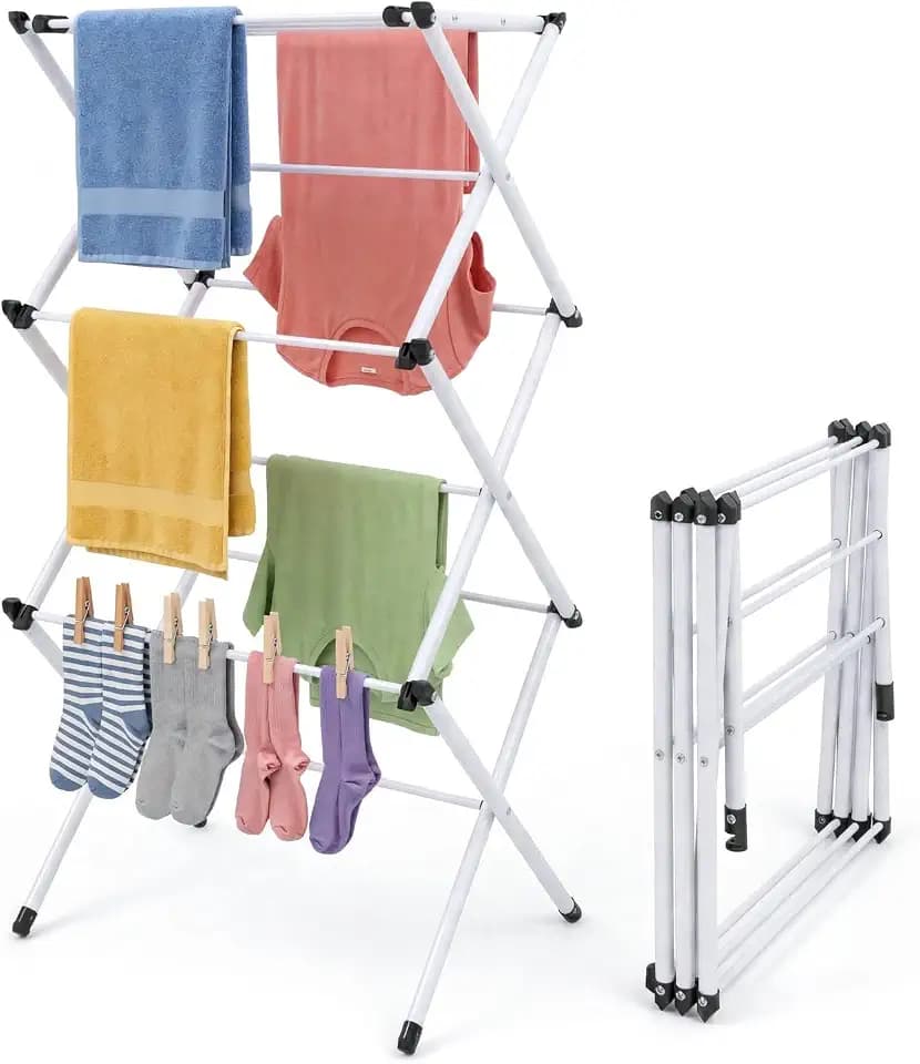 Honey-Can-Do 3-Tier Compact Clothes Drying Rack, 16 ft, No Assembly, White