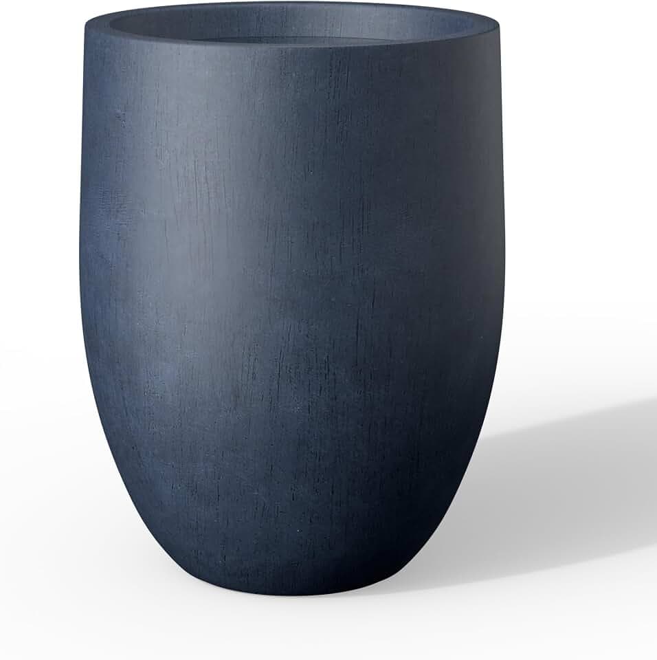 Kante Large Round Bullet Dusty Blue Concrete Planter 21.7" Tall, Outdoor