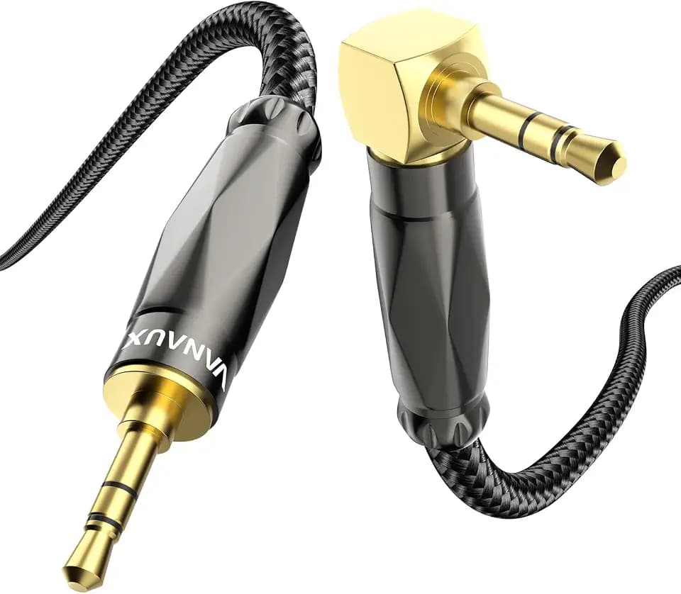VANAUX Aux Cable for Car, 90 Degree 3.5mm Audio Cable,Right Angle 1/8 Stereo Audio Auxiliary Cord for Headphones,Home Stereos,Speaker,Echo,Carro(3.3FT/1M)
