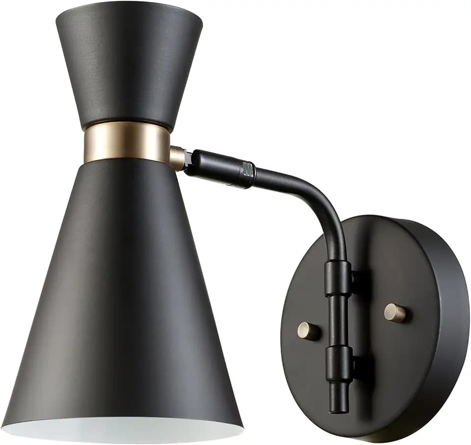 Globe Electric 65855 Belmont 1-Light Wall Sconce, Satin Black, Gold Accents
