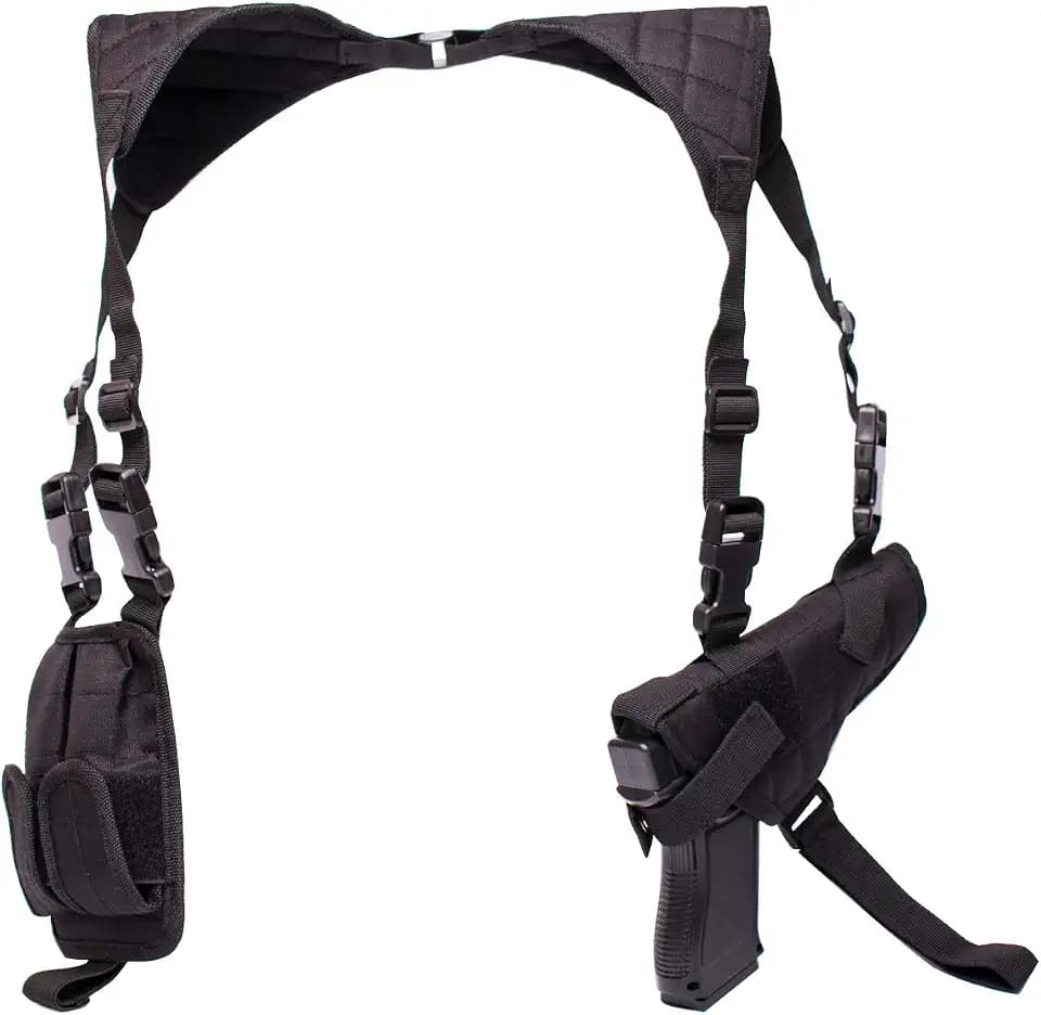 Shoulder Holster for Pistols, Adjustable Vertical Gun Holster with Double Magazine Pouch, Universal Concealed Carry Holster Fits Compact to Large Handguns