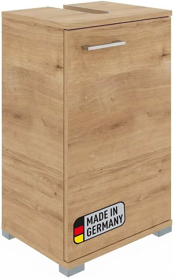 FACKELMANN Easy Waschbeckenunterschrank in Berg-Eiche Holzoptik 40cm, stehend auf Kunststofffüßen, Made in Germany – Stilvoller Stauraum für Ihr Badezimmer