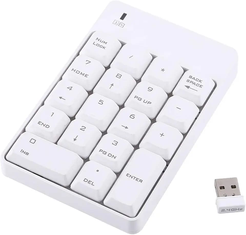 Joyzan USB-Ziffernblock, kabellose Pads, tragbarer Mini-Nummernblock, Externe Zahlentastatur, 18 Tasten für Laptop, PC, Desktop, Notebook, Finanzbuchhaltung[Weiß]