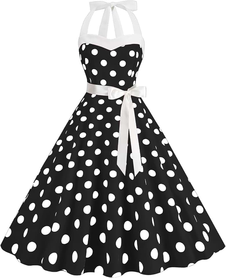maxToonrain Damenkleid im 50er-Jahre-Stil, gepunktet, 1950er-Jahre-Stil, Cocktail-Party, Abendkleid, 50er-Jahre-Kostüm für Erwachsene